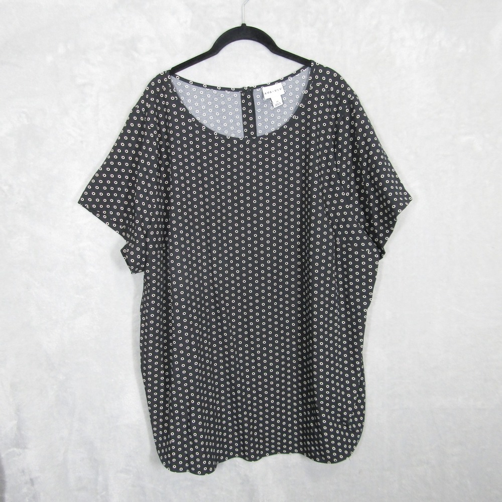 Ava & Viv 3X Black White Polka Dot Tunic Top Short Sleeve Casual Blouse
